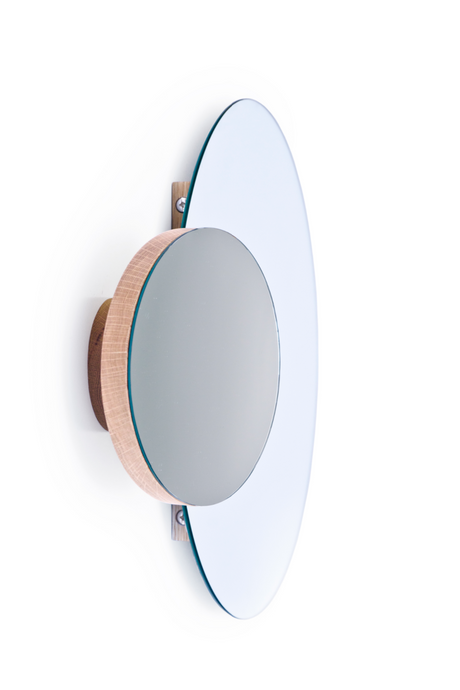 Oak Round Wall Mirror with Fixed Magnifier | Wireworks Eclipse | Oroa.com