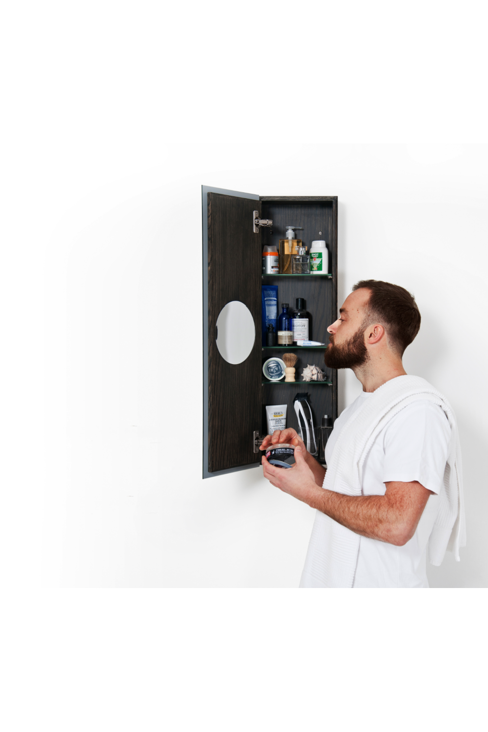 Oak Vertical Bathroom Cabinet with Mirror | Wireworks 800 Zone | Oroa.com