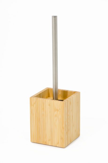 Bamboo Square Toilet Brush Holder Set | Wireworks Cosmos | Oroa.com
