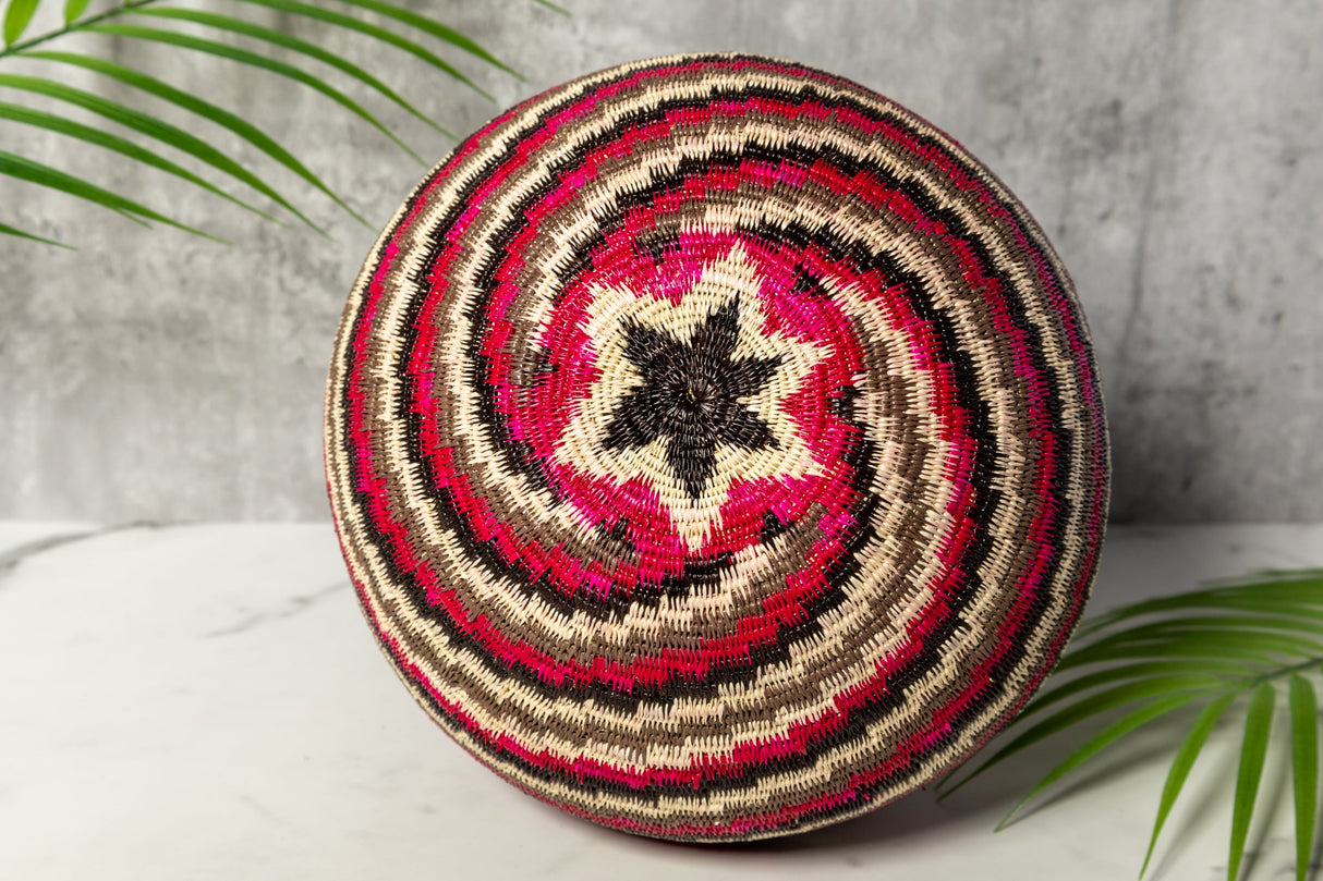 Red Black White Spiral Woven Basket