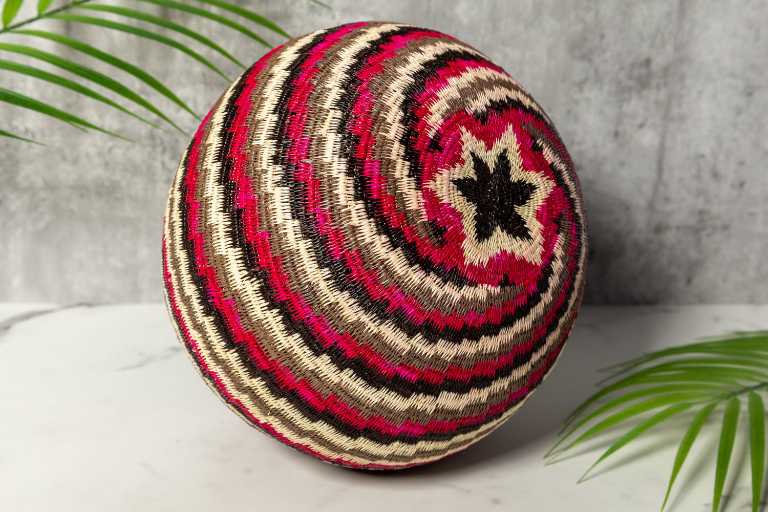 Red Black White Spiral Woven Basket