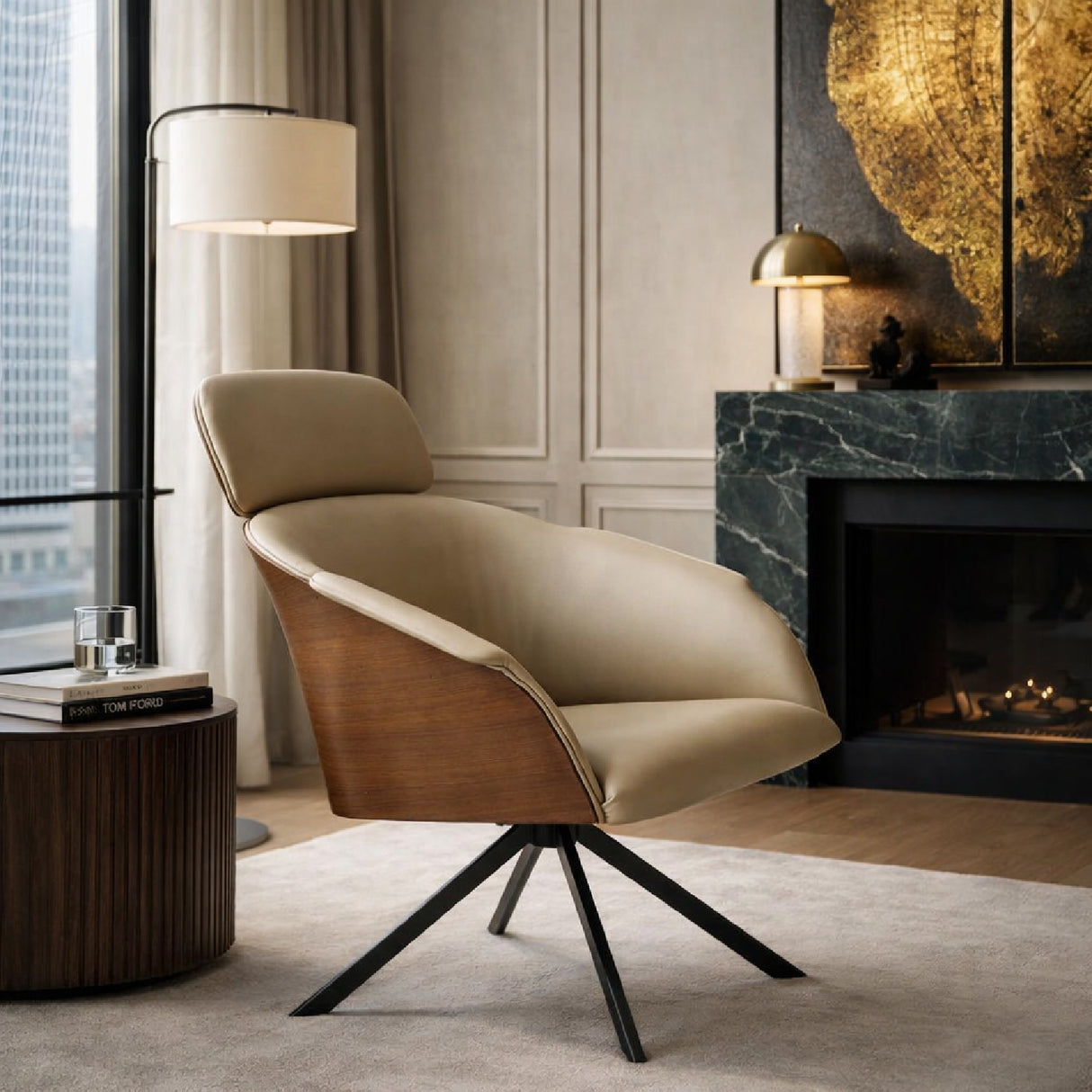   Beige Leather Lounge Chair | Oroa.com