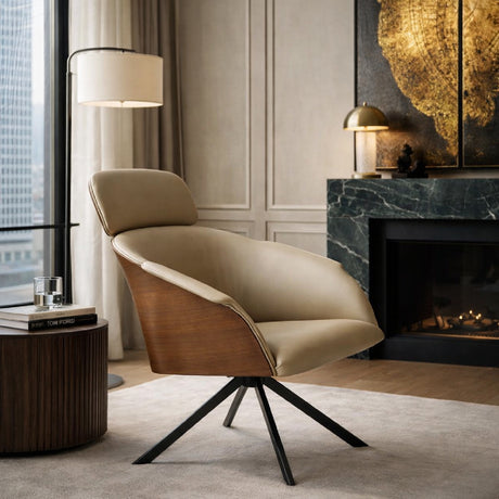   Beige Leather Lounge Chair | Oroa.com