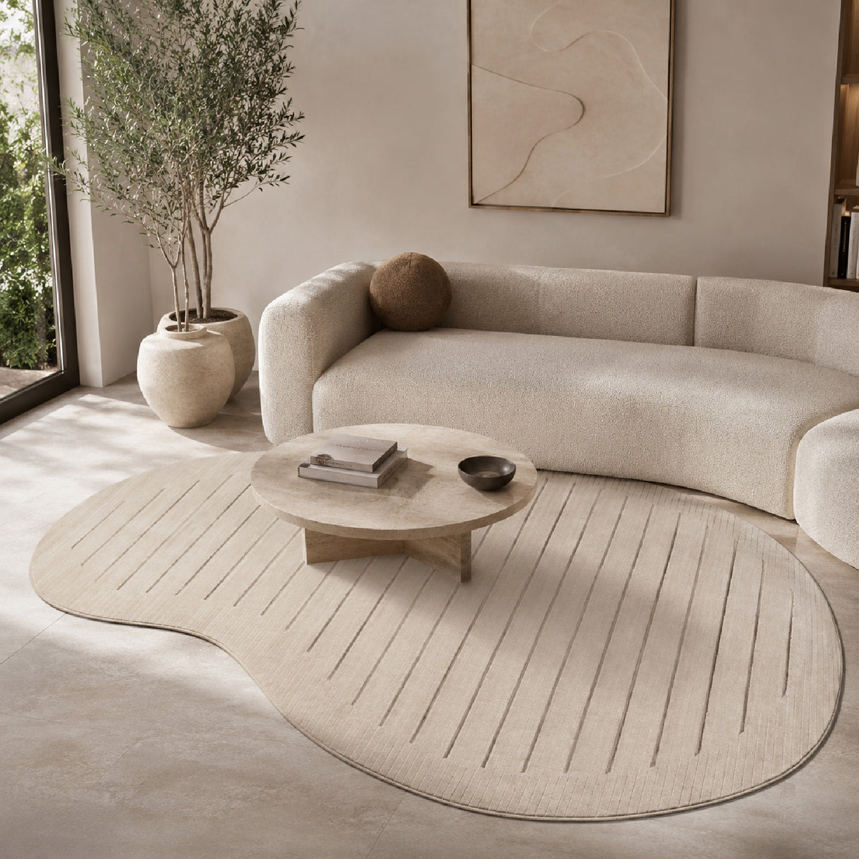  Modern furniture - Beige Striped Organic-Shaped Carpet - www.oroa.com | Oroa.com