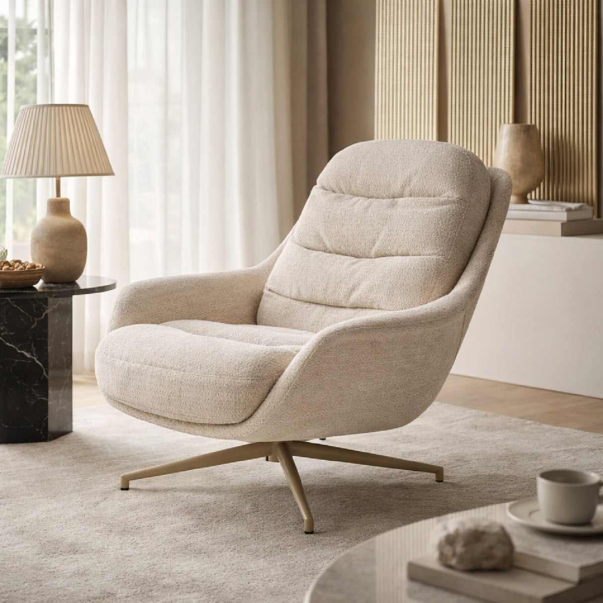   Beige Swivel Lounge Chair | Oroa.com