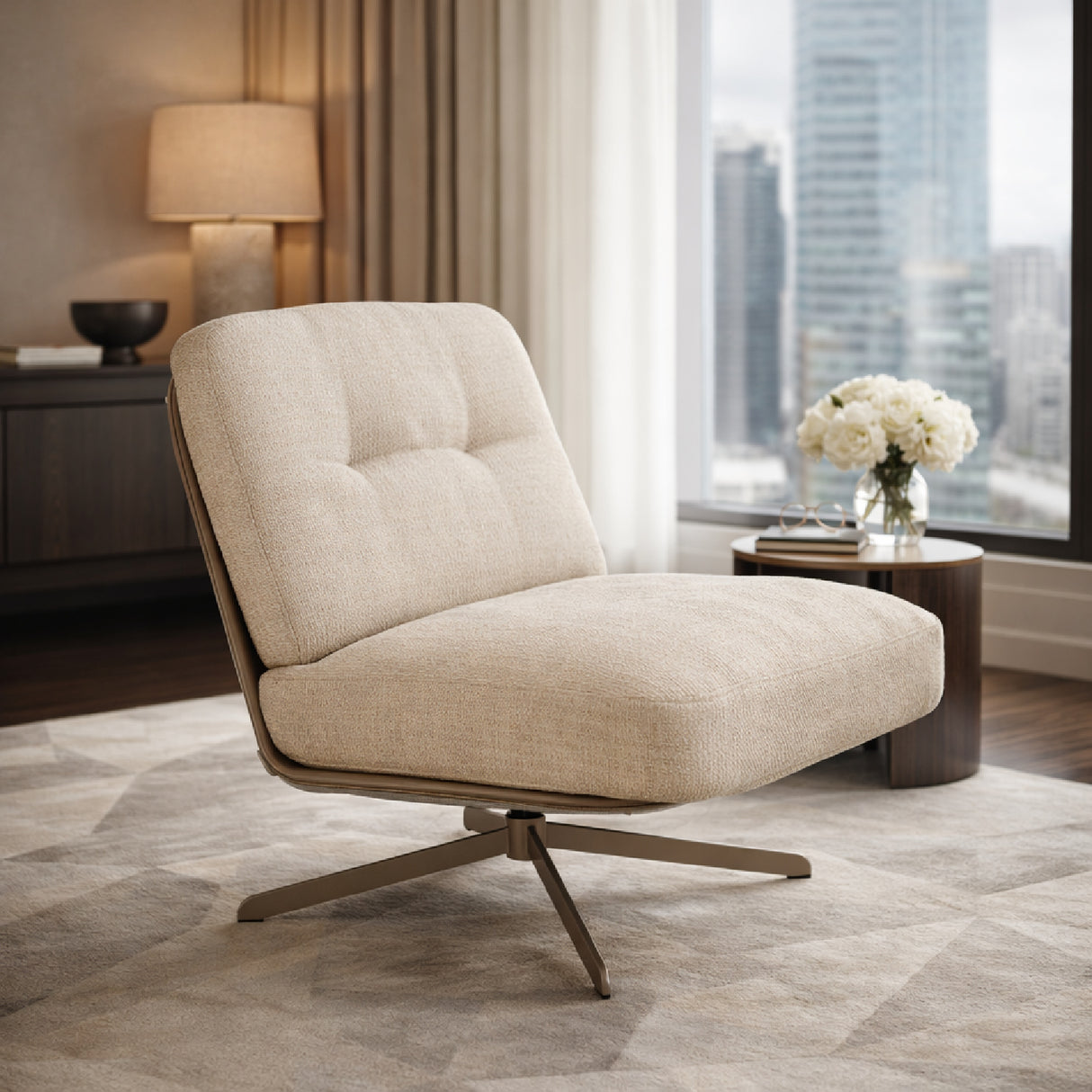   Cream Leather Swivel Lounge Chair | Oroa.com