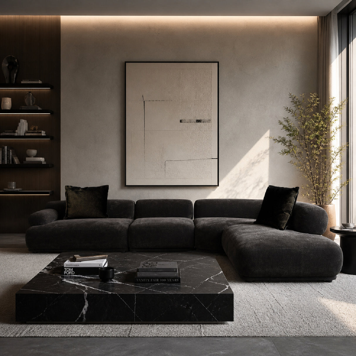   Modern furniture - Brown Ribbed Fabric Left Sofa - www.oroa.com | Oroa.com