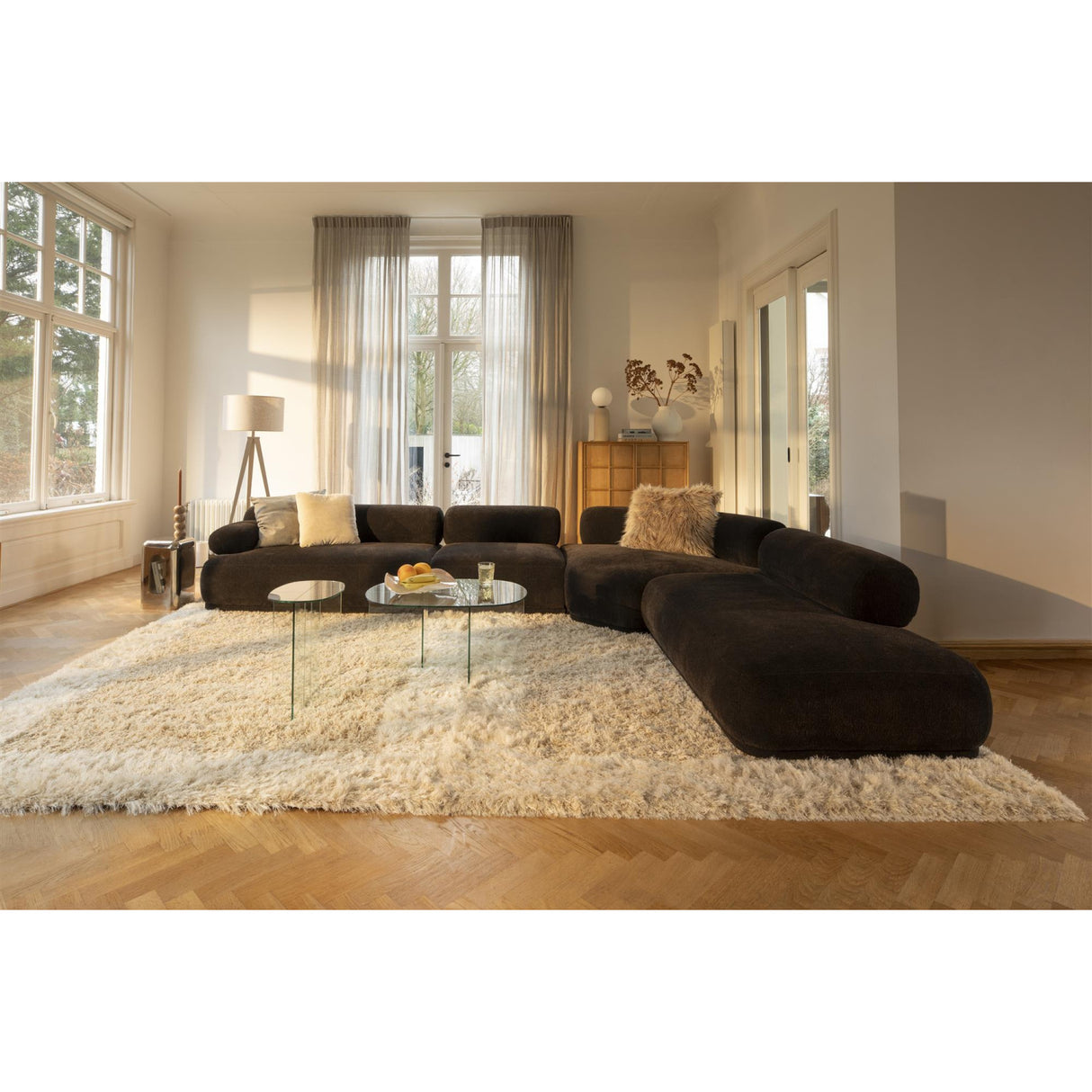   Modern furniture - Brown Ribbed Fabric Left Sofa - www.oroa.com | Oroa.com
