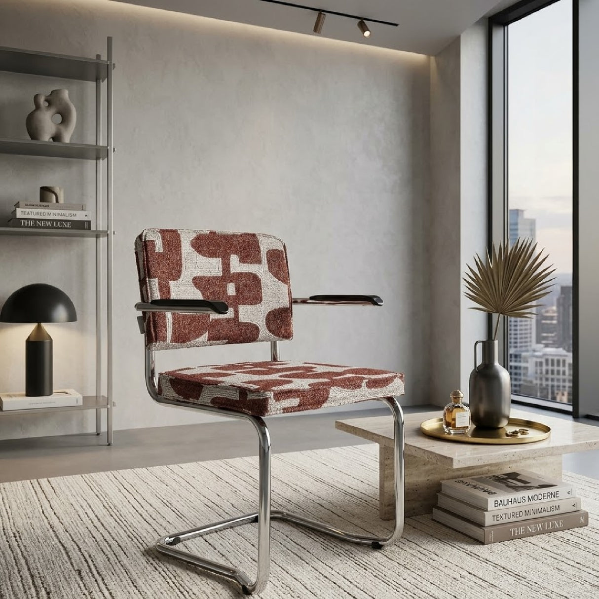   Patterned Fabric Cantilevered Dining Armchairs (2) | Oroa.com
