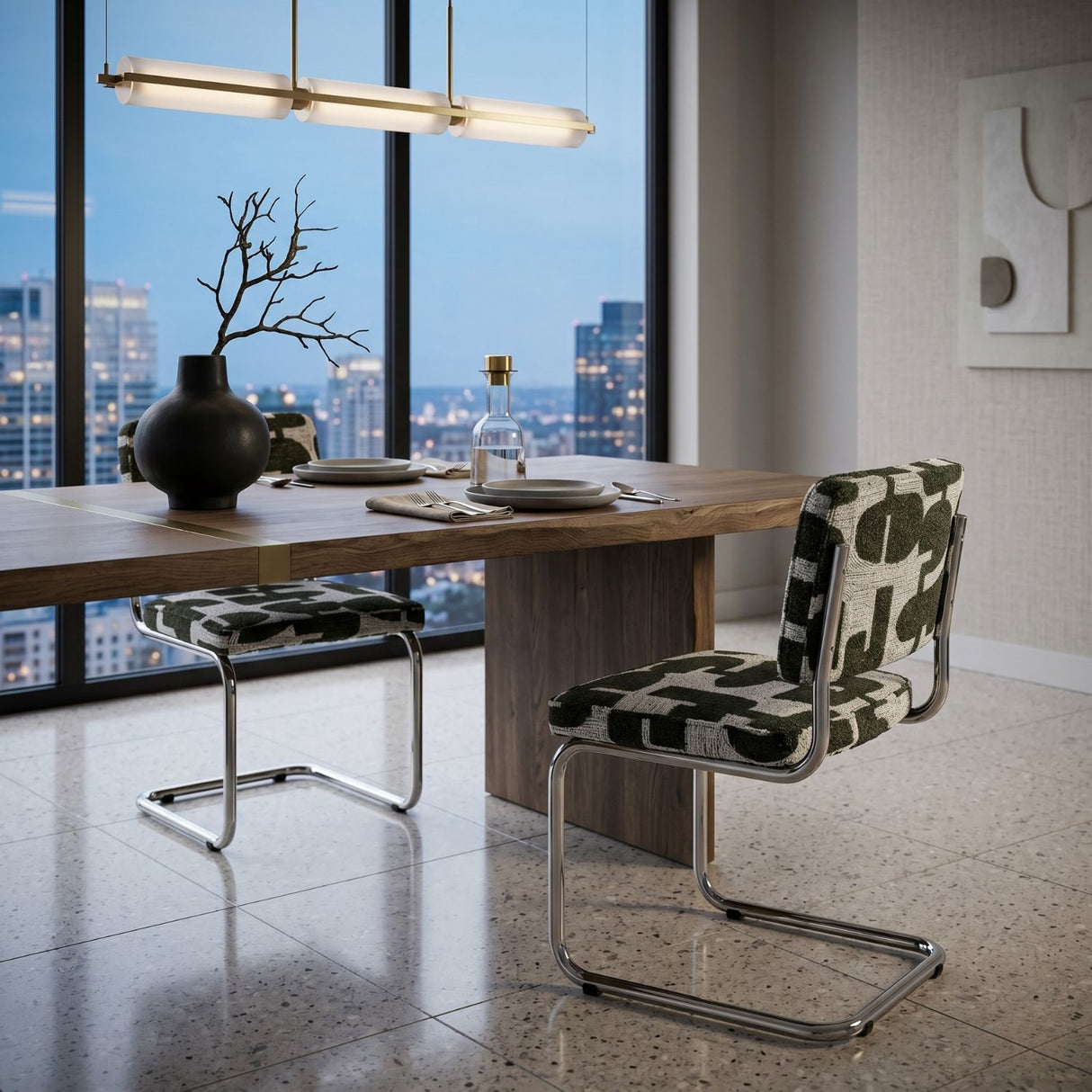  Patterned Fabric Cantilevered Dining Chairs (2) | Oroa.com