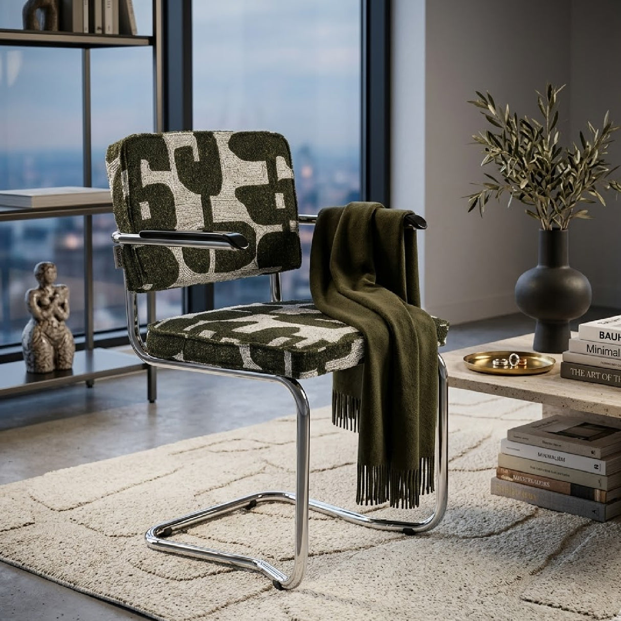   Patterned Fabric Cantilevered Dining Armchairs (2) | Oroa.com