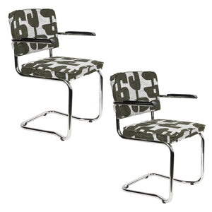   Patterned Fabric Cantilevered Dining Armchairs (2) | Oroa.com