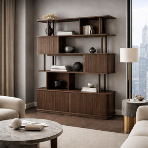   Wooden Sliding Door 5-Layer Bookcase | Oroa.com