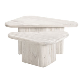 Whitewashed Acacia Coffee Table Set – Navidic – front view