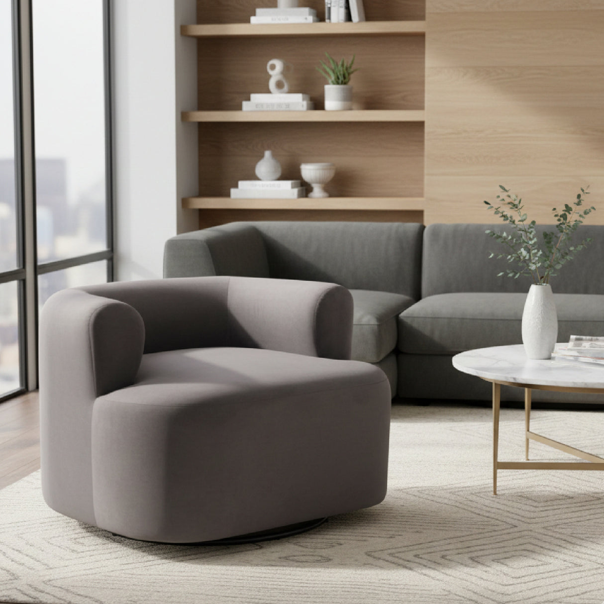   Gray Velvet Swivel Chair | Oroa.com