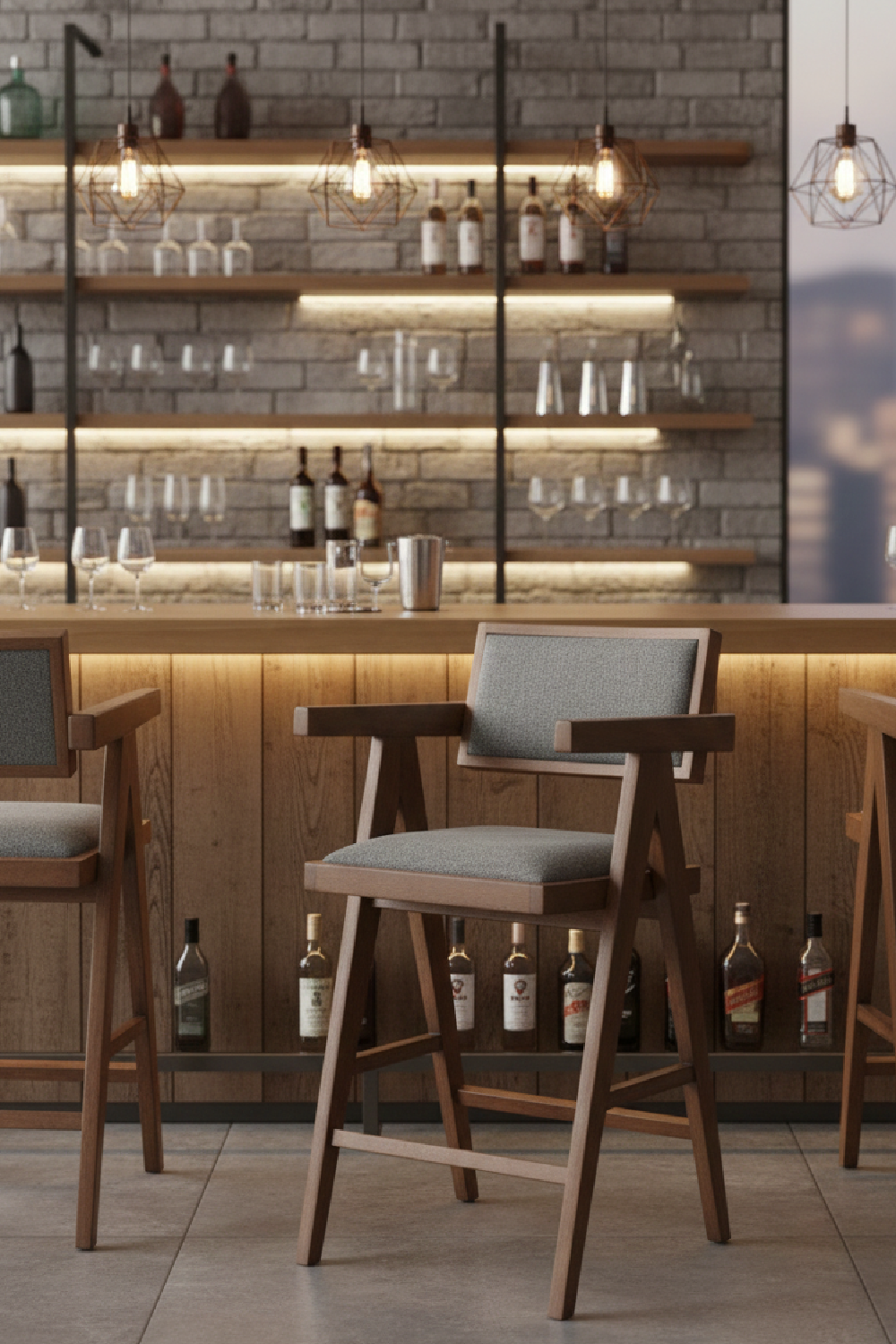 Rubberwood Framed Counter Stools (2) | OROA Modern Delhi