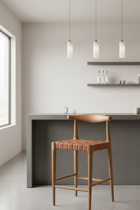 Tan Woven Leather Counter Stool | OROA Modern Bandani