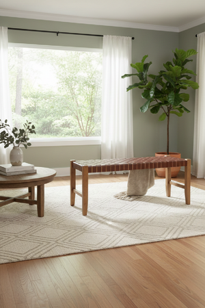 Tan Woven Leather Bench | OROA Modern Bandani