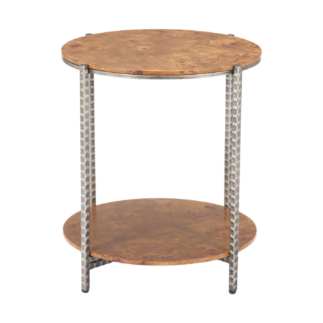 Burl Veneer 2-Layer Side Table – Adna – angled view