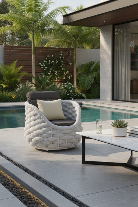 Gray Padded Outdoor Accent Chair | OROA Modern Coral Reef | Oroa.com