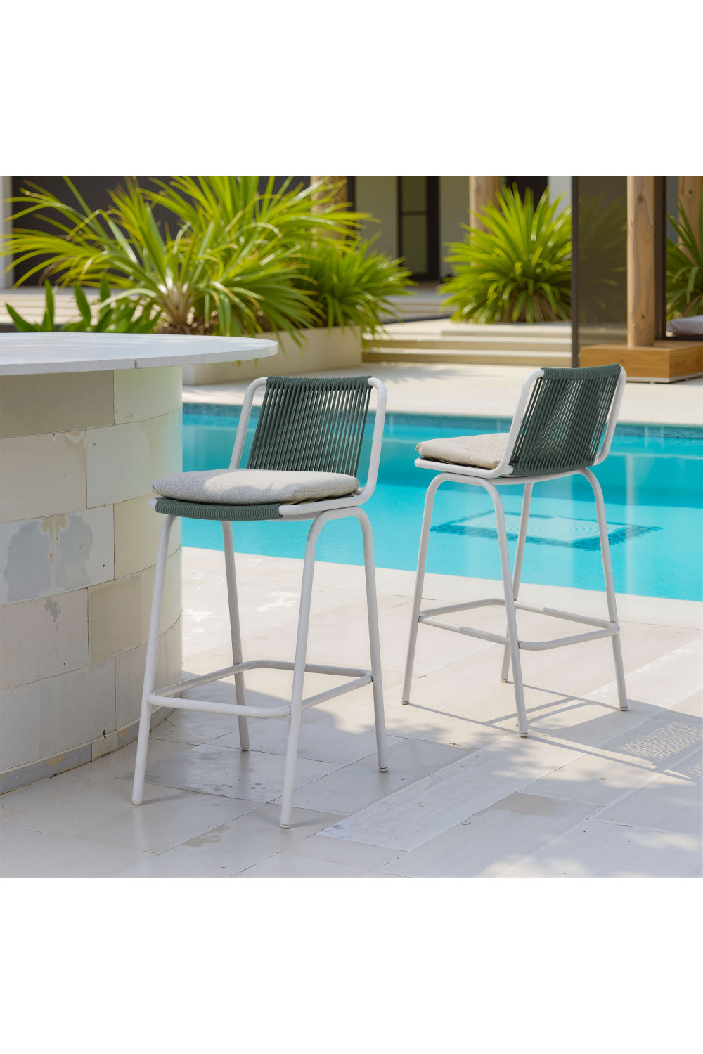 Green Outdoor Bar Stool Set (2) | OROA Modern Luft | Oroa.com