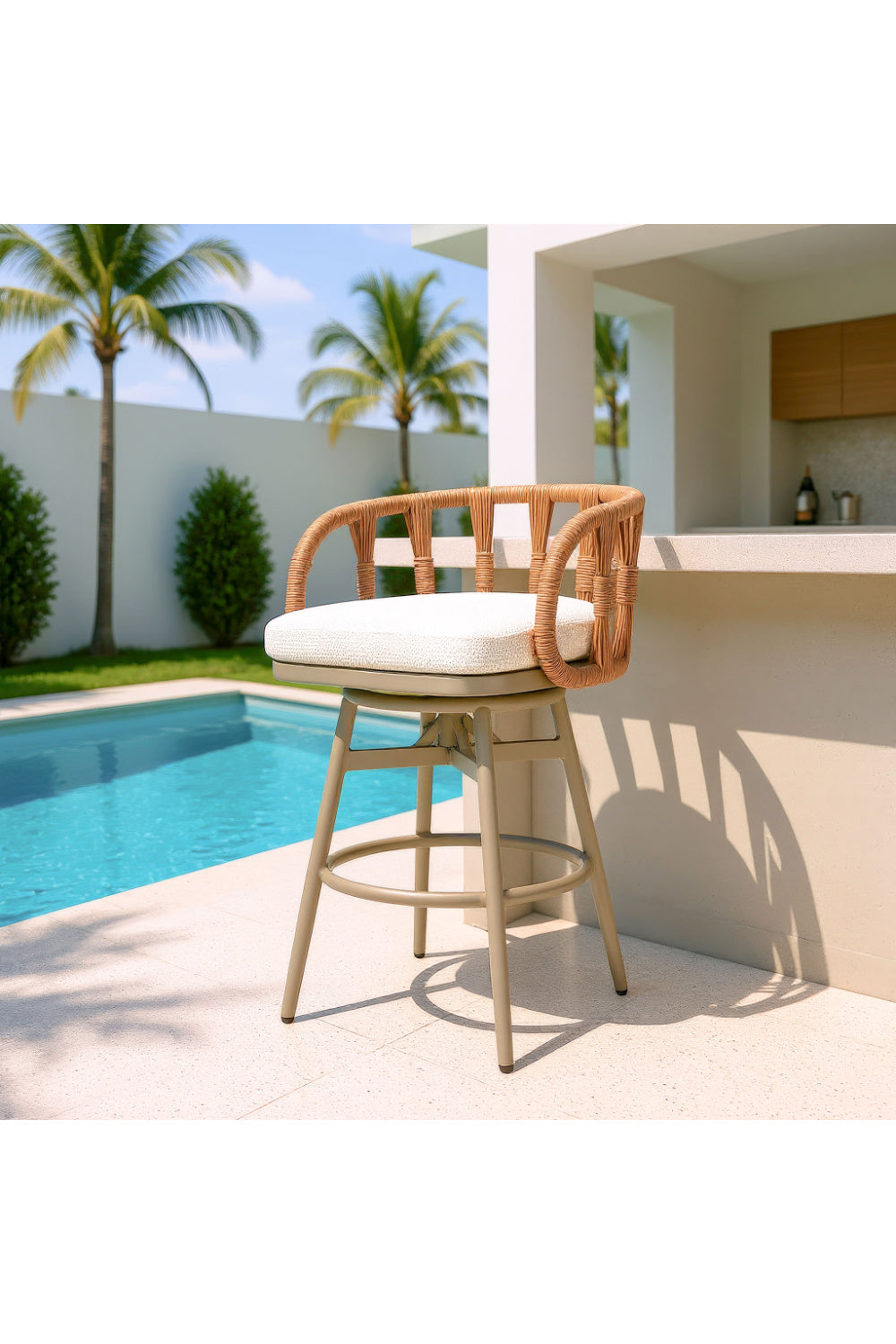 Rattan Weave Swivel Bar Stool | OROA Modern Safal