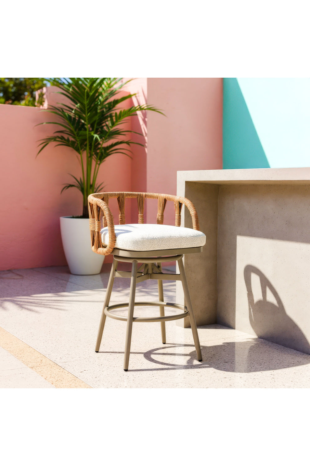 Rattan Weave Swivel Bar Stool | OROA Modern Safal