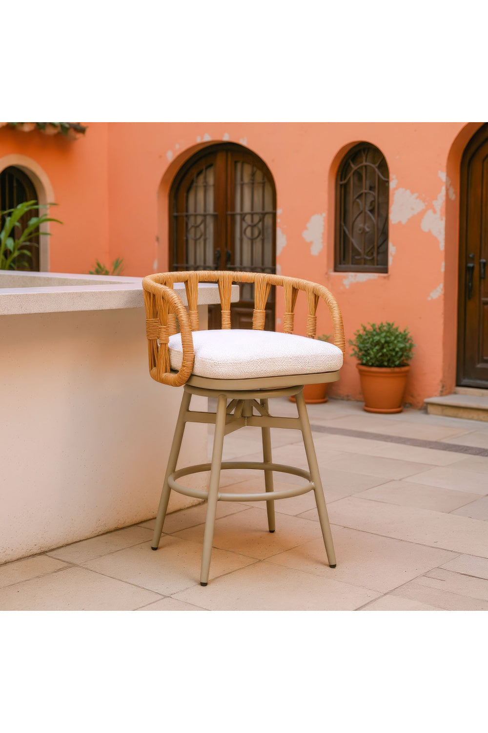 Rattan Weave Swivel Bar Stool | OROA Modern Safal