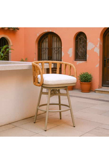Rattan Weave Swivel Bar Stool | OROA Modern Safal