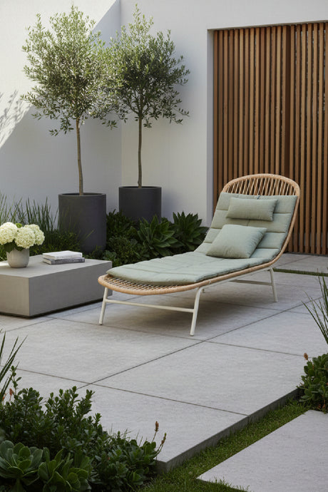 Padded Rattan Weave Outdoor Chaise | OROA Modern Skim | Oroa.com