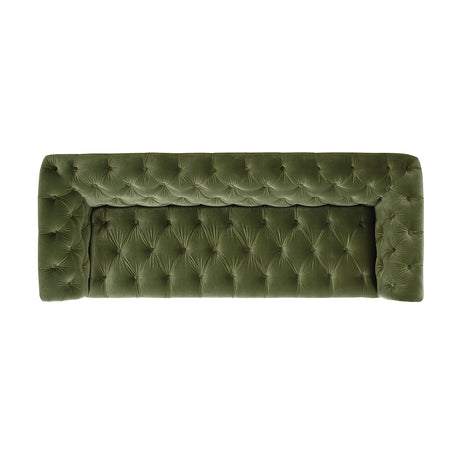 Green Velvet Sofa with Antique Brass Nailheads 