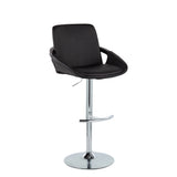 Black Faux Leather Adjustable Swivel Barstools — front three-quarter view