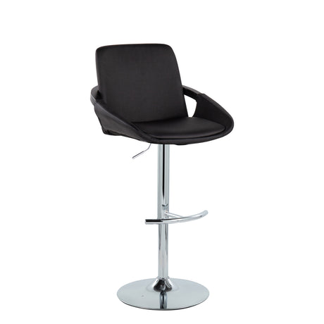 Black Faux Leather Adjustable Swivel Barstools — front three-quarter view