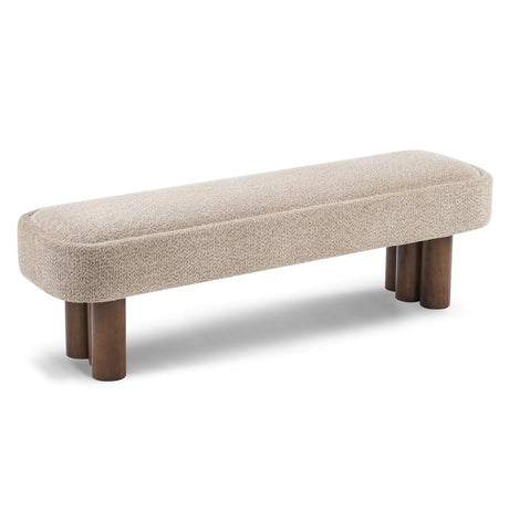 Khaki Bouclé Dining Bench with Walnut Legs | Catchy