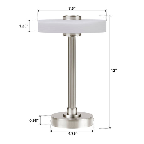 Nickel Rechargeable LED Table Lamp with Glass Shade — dimension diagram