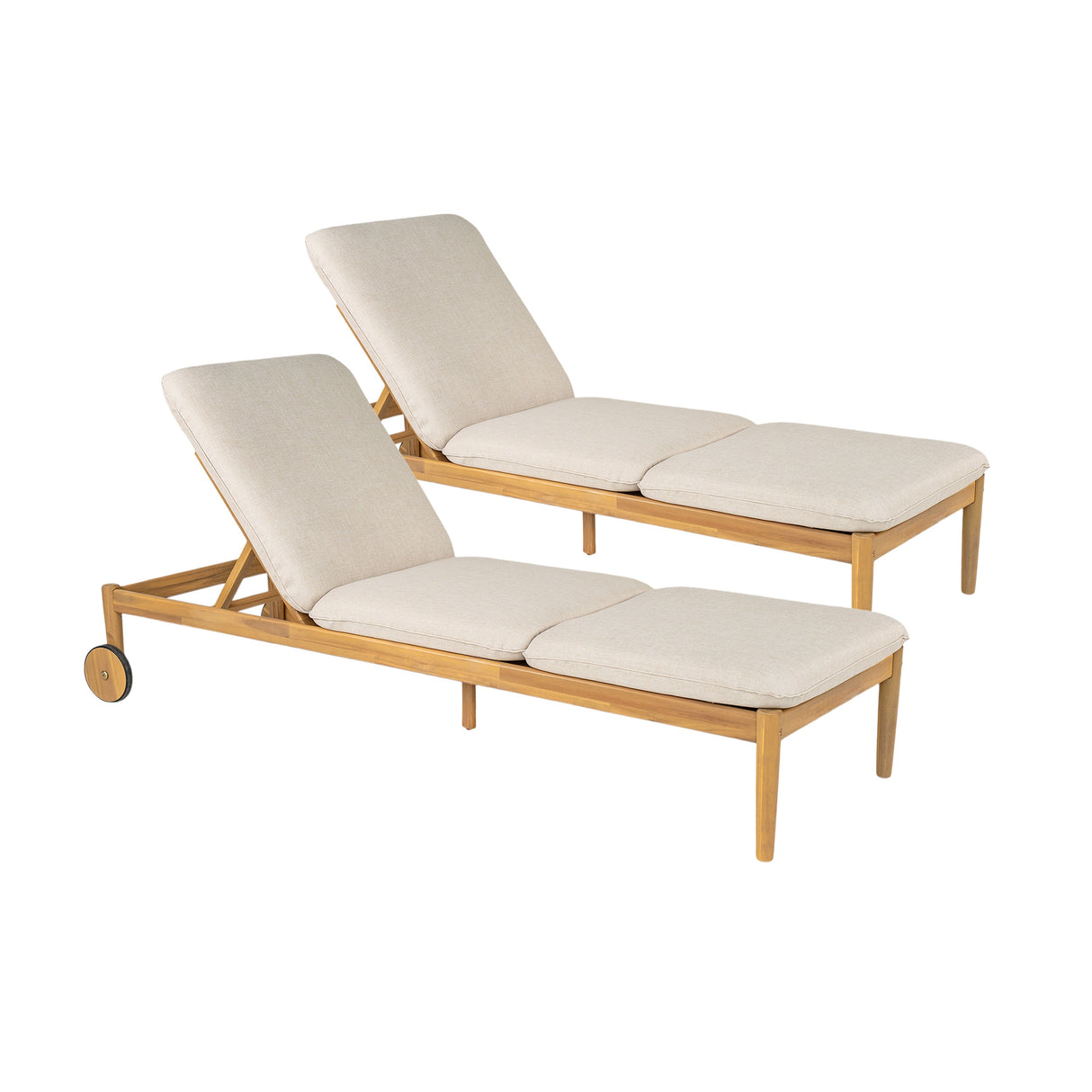 Riviera Outdoor Chaise Lounge with Wheels, Acacia Wood Frame (S/2)