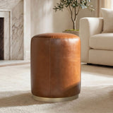 Round Brown Leather Ottoman - OROA
