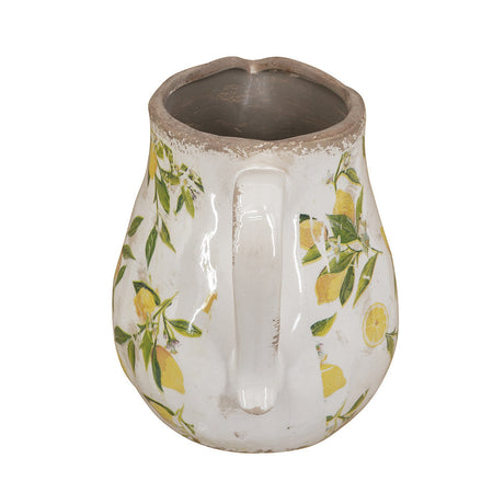 White Ceramic Pitcher Vase with Lemon Motif - OROA