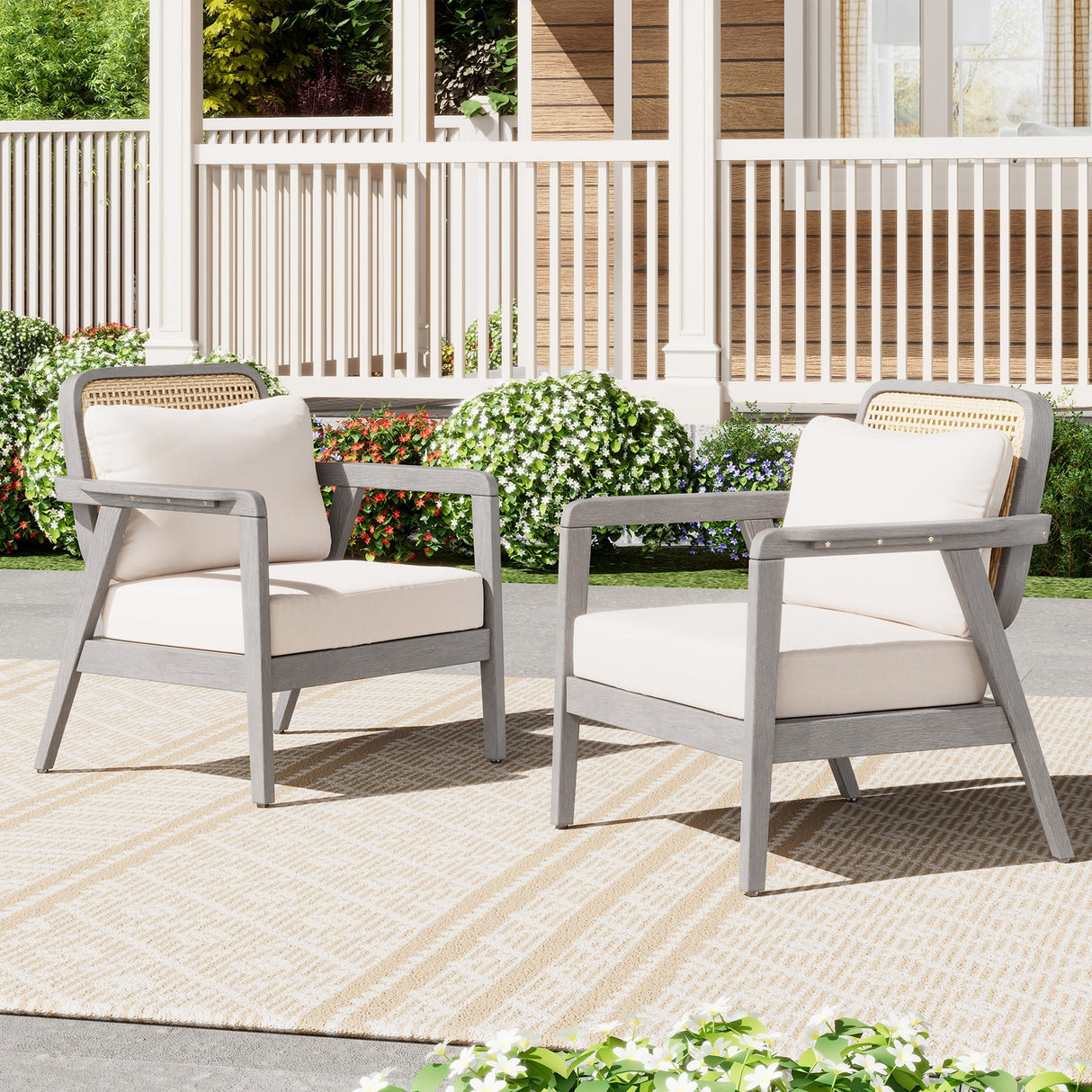 Outdoor Acacia Wood Patio Club Chairs with Cushions (S/2)