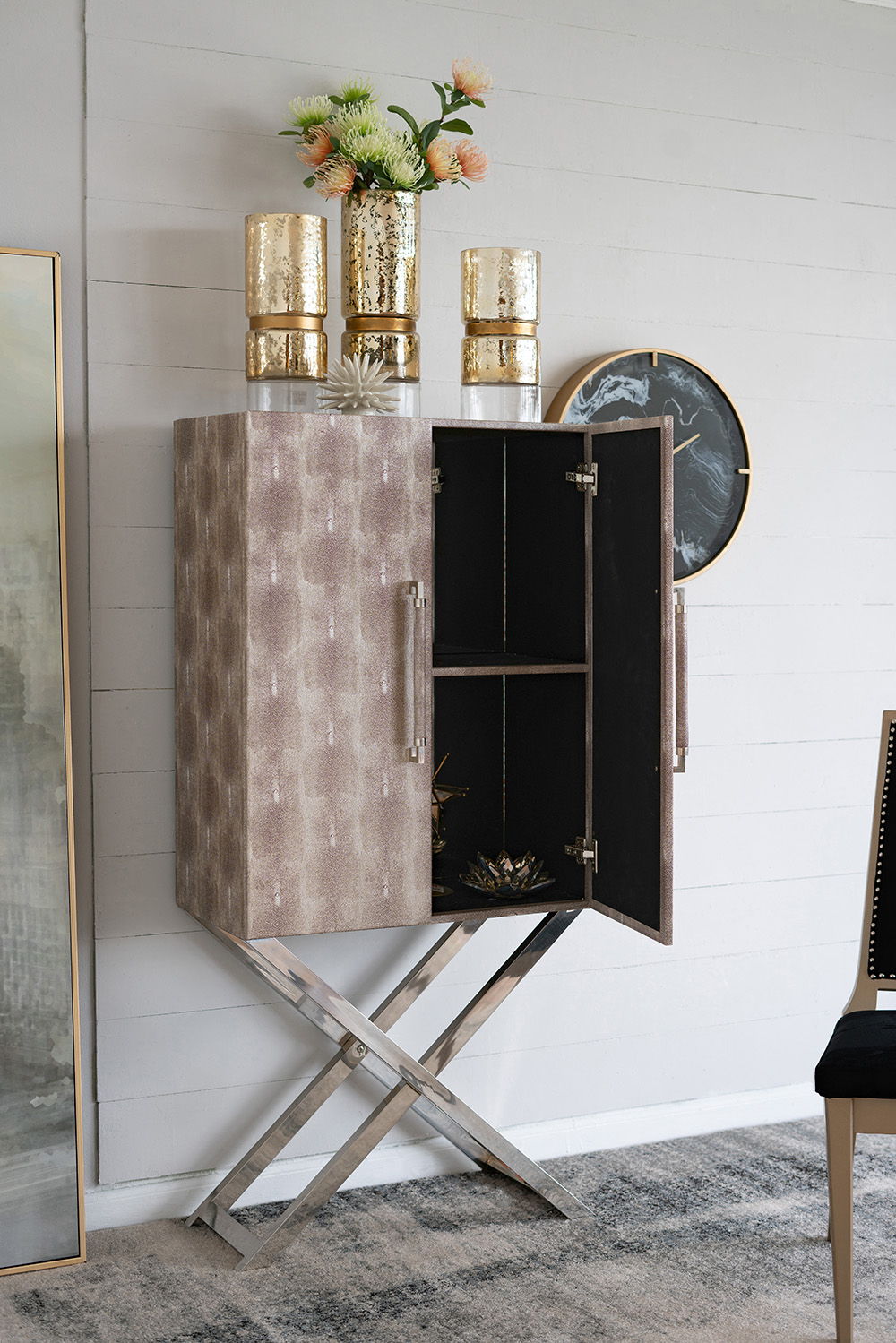 Modern Cabinet - Wood & Silver Finish