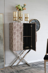 Modern Cabinet - Wood & Silver Finish