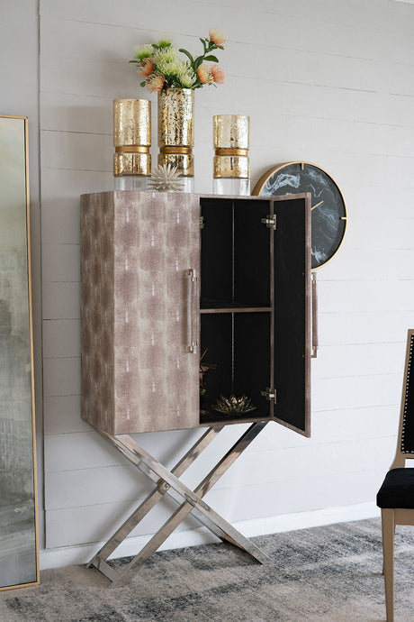 Modern Cabinet - Wood & Silver Finish