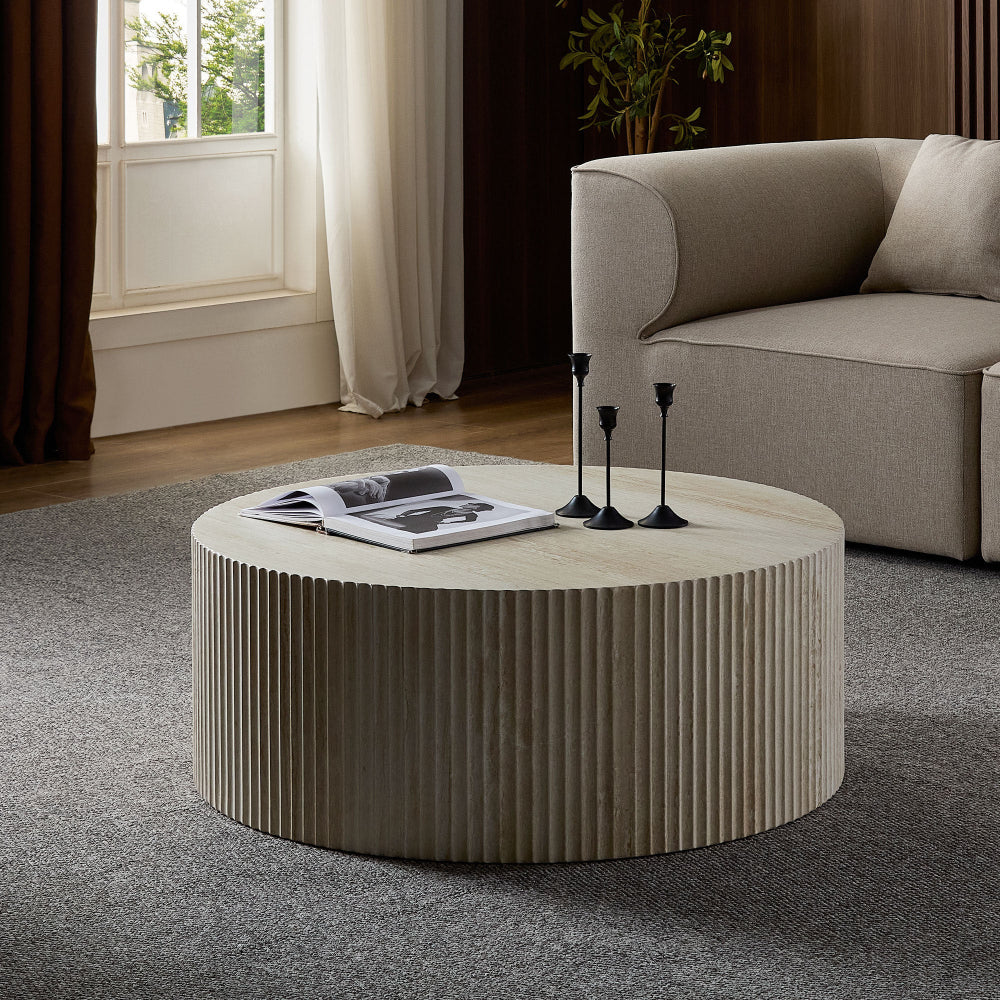round travertine coffee table 