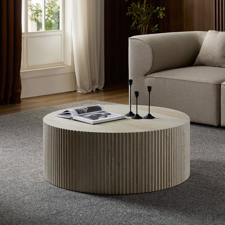round travertine coffee table 