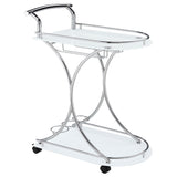 Allen 2-Tier Glass Shelf Bar Cart with Stemware and Wine Rack, White and Chrome Metal - OROA Modern Furniture