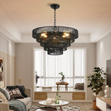 Rustic 5-Tier Black Hemp Rope Pendant Light Chandelier