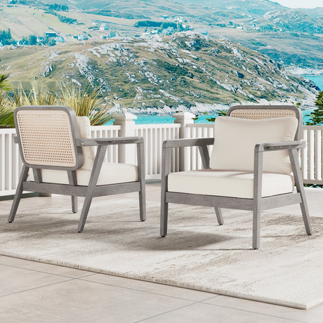 Outdoor Acacia Wood Patio Club Chairs with Cushions (S/2)