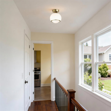 Gold Opal Glass Dimmable LED Ceiling Lamp — installed in a hallway