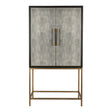 A two-door cabinet with textured gray shagreen doors, a black frame