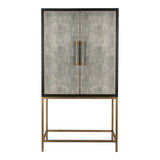 A two-door cabinet with textured gray shagreen doors, a black frame